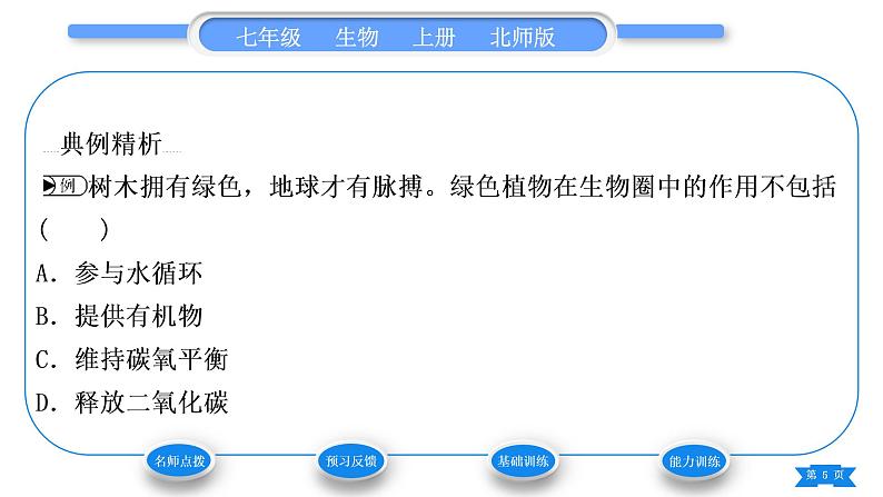 北师大版七年级生物上第3单元生物圈中的绿色植物第7章绿色植物与生物圈第1节绿色植物在生物圈中的作用习题课件05