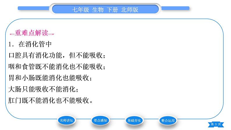 北师大版七年级生物下第4单元生物圈中的人第8章人体的营养第2节食物的消化和营养物质的吸收第2课时食物在胃和小肠的消化及营养物质的吸收习题课件03