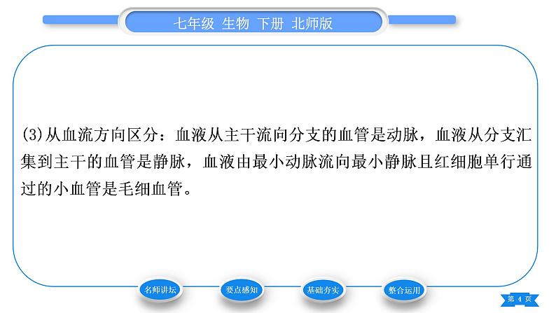 北师大版七年级生物下第4单元生物圈中的人第9章人体内的物质运输第2节血液循环第1课时血管和心脏习题课件04