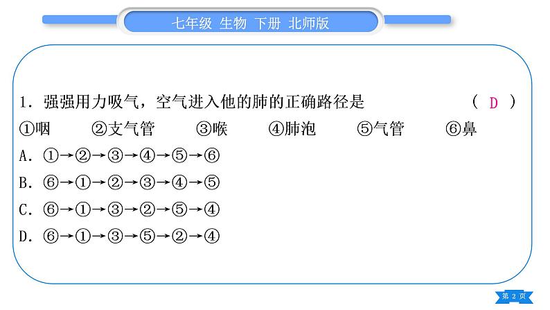 北师大版七年级生物下第4单元生物圈中的人专题二第10、11章习题课件第2页