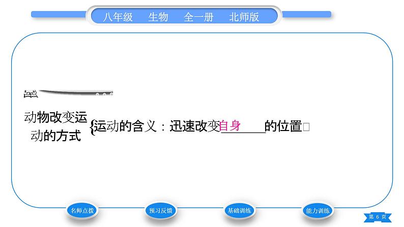 北师大版八年级生物上第5单元生物圈中的动物和微生物第15章动物的运动第1节动物运动的方式习题课件第6页