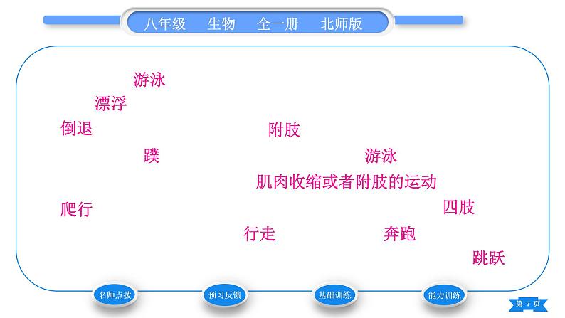 北师大版八年级生物上第5单元生物圈中的动物和微生物第15章动物的运动第1节动物运动的方式习题课件第7页