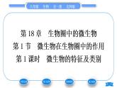 北师大版八年级生物上第5单元生物圈中的动物和微生物第18章生物圈中的微生物第1节微生物在生物圈中的作用第1课时微生物的特征及类别习题课件