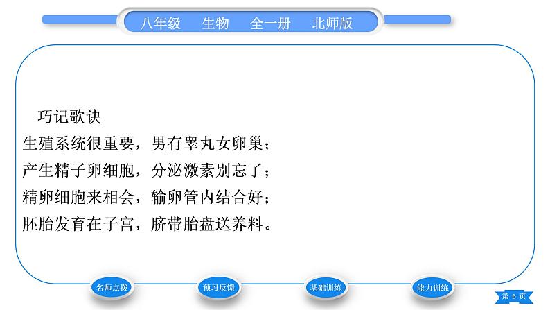 北师大版八年级生物上第6单元生命的延续第19章生物的生殖和发育第1节人的生殖和发育第1课时人的生殖习题课件06