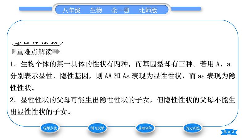 北师大版八年级生物上第6单元生命的延续第20章生物的遗传和变异第3节性状遗传有一定的规律性习题课件02