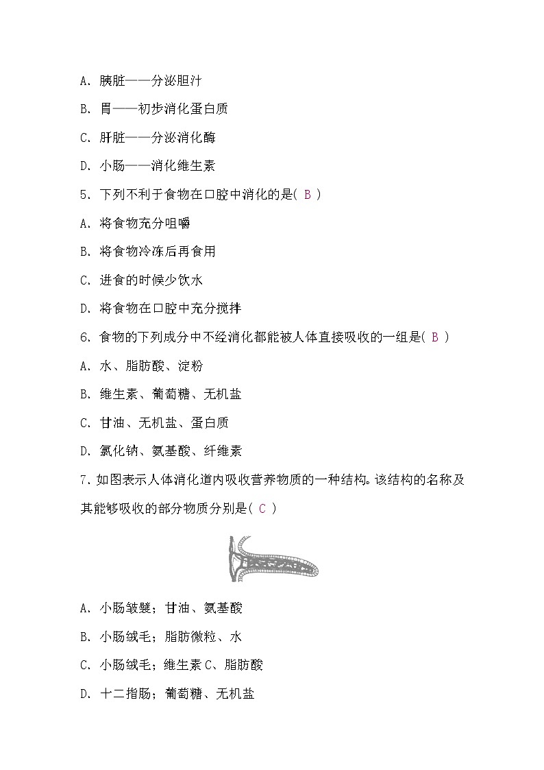 北师大版七年级生物下第4单元生物圈中的人第8、9章检测题(word版，含答案)第2页