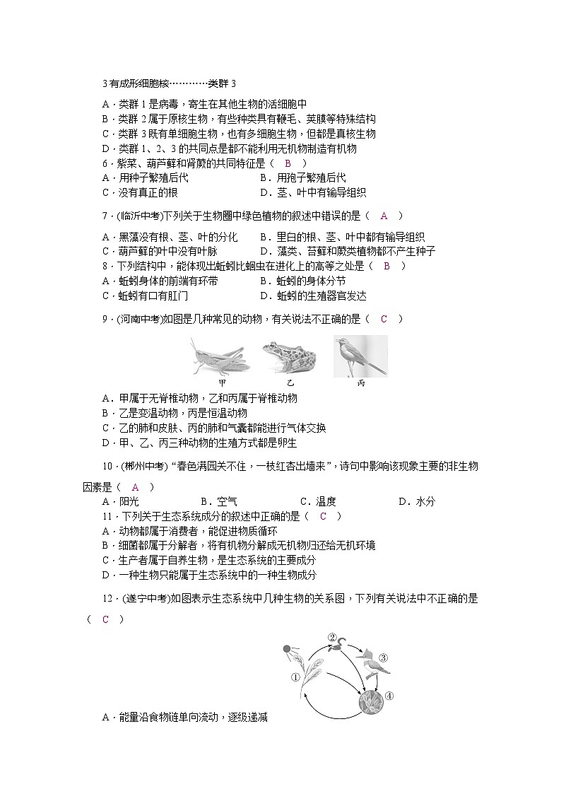 北师大版八年级生物第7至9单元检测题(word版，含答案)第2页