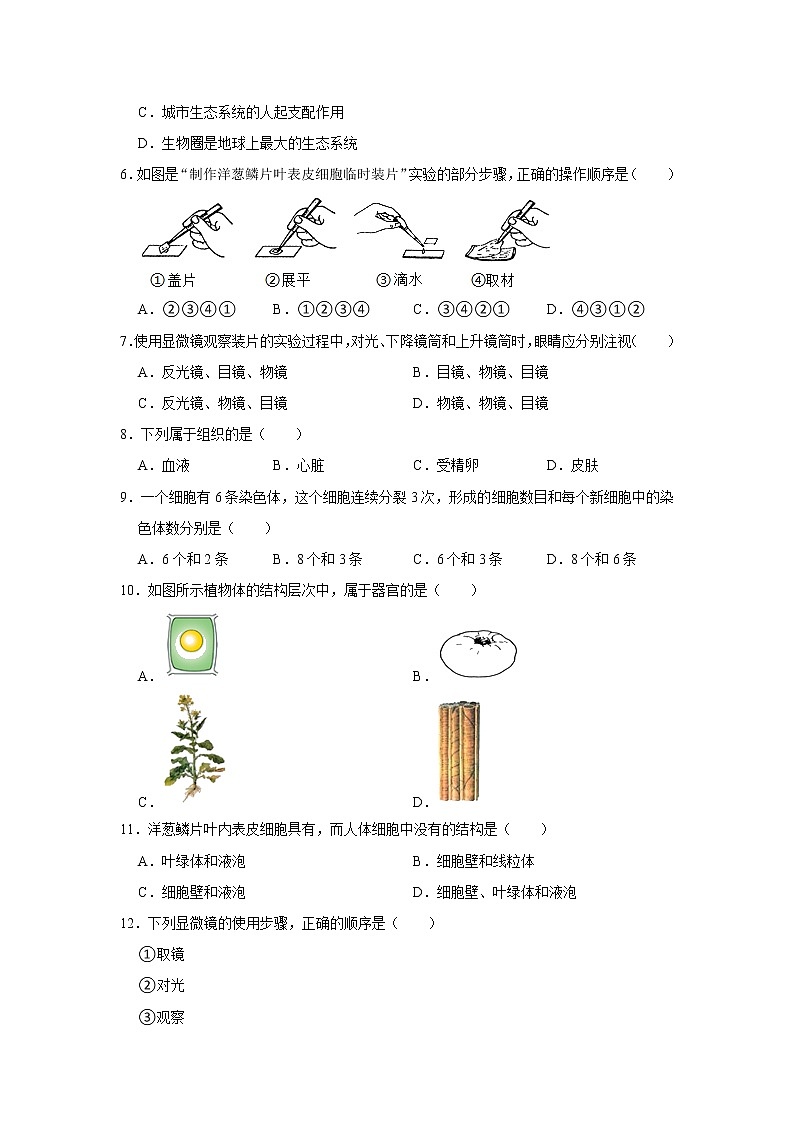 吉林省吉林市吉林大学附中2022-2023学年七年级上学期期中生物试卷(含答案)第2页