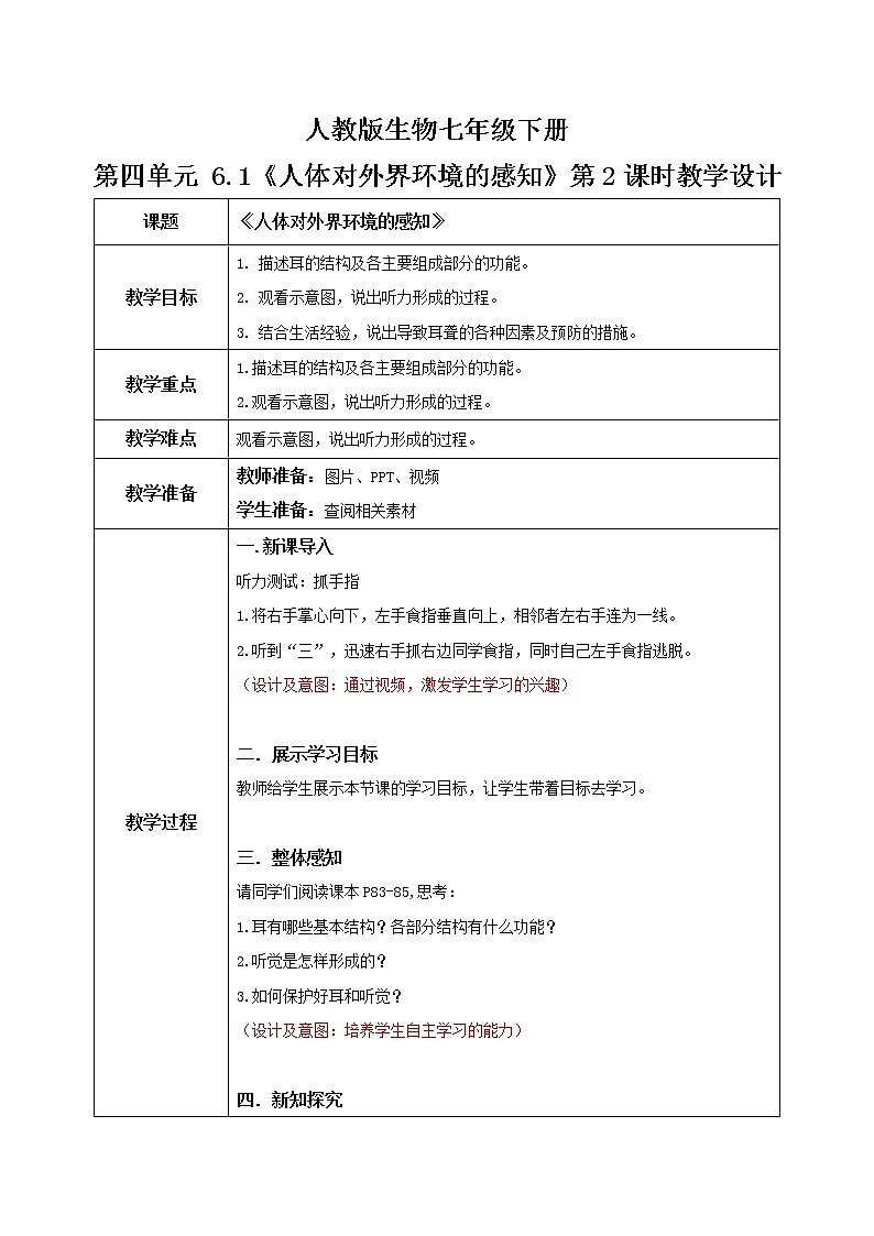 4.6.1《人体对外界环境的感知》第2课时   课件+教案+习题01