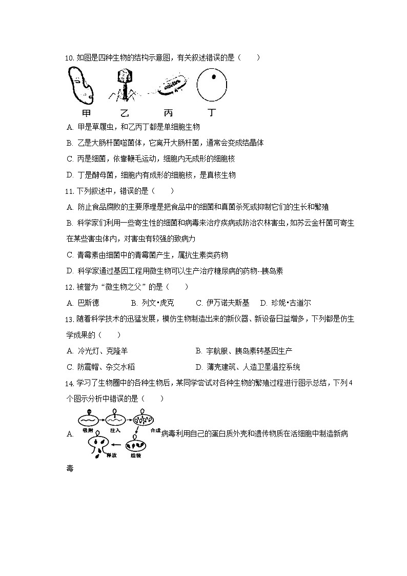 四川省绵阳中学英才学校2022-2023学年八年级上学期期中生物试卷(含答案)第3页
