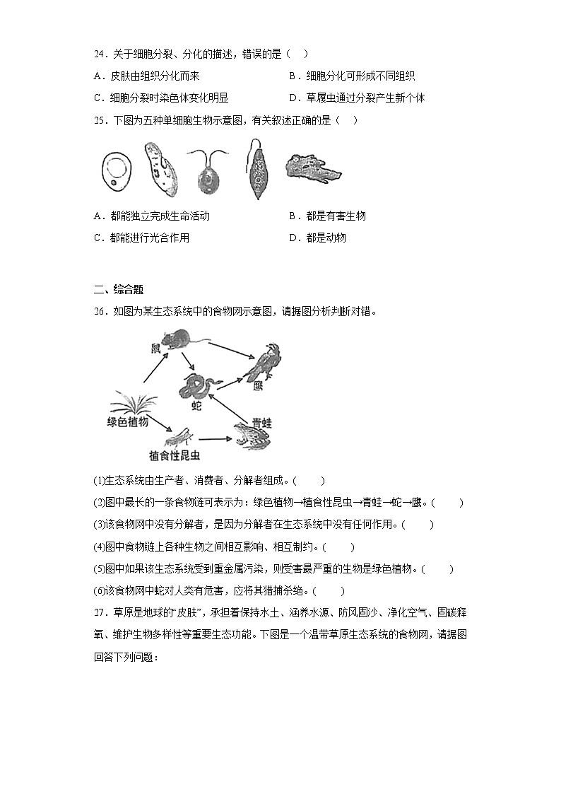 福建省福州市长乐区2022-2023学年七年级上学期期中生物试题(含答案)03