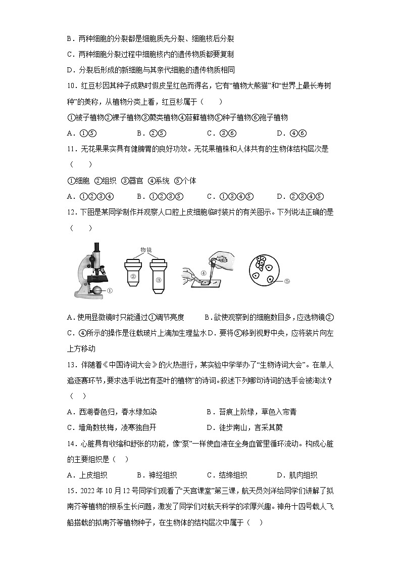 山东省菏泽市牡丹区2022-2023学年七年级上学期期中生物试题(含答案)第3页