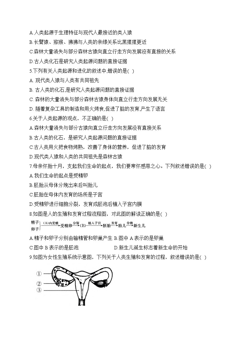 2023届中考生物高频考点专项练习：专题八 考点19 人类的起源和生殖（B卷）第2页