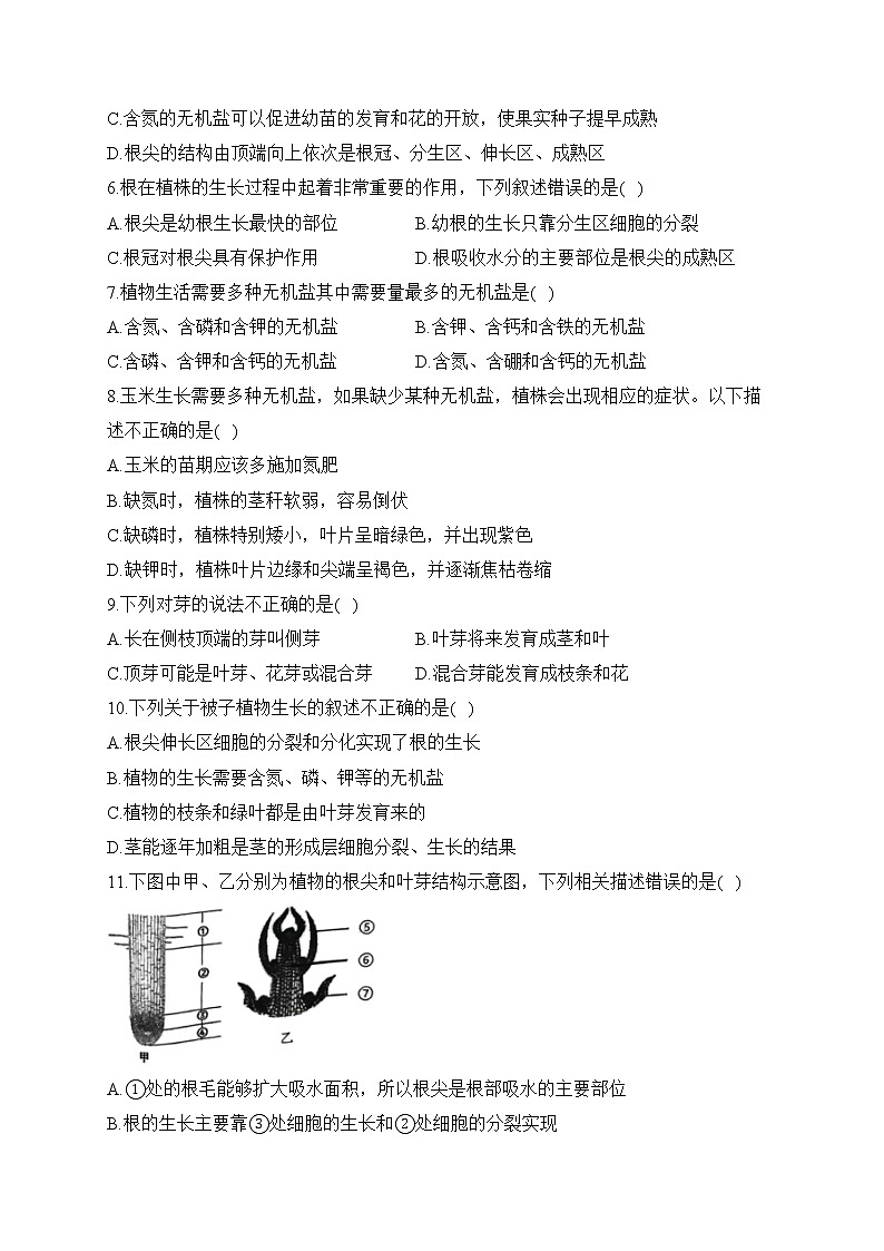 2023届中考生物高频考点专项练习：专题六 考点14 植物的生长（B卷）第2页
