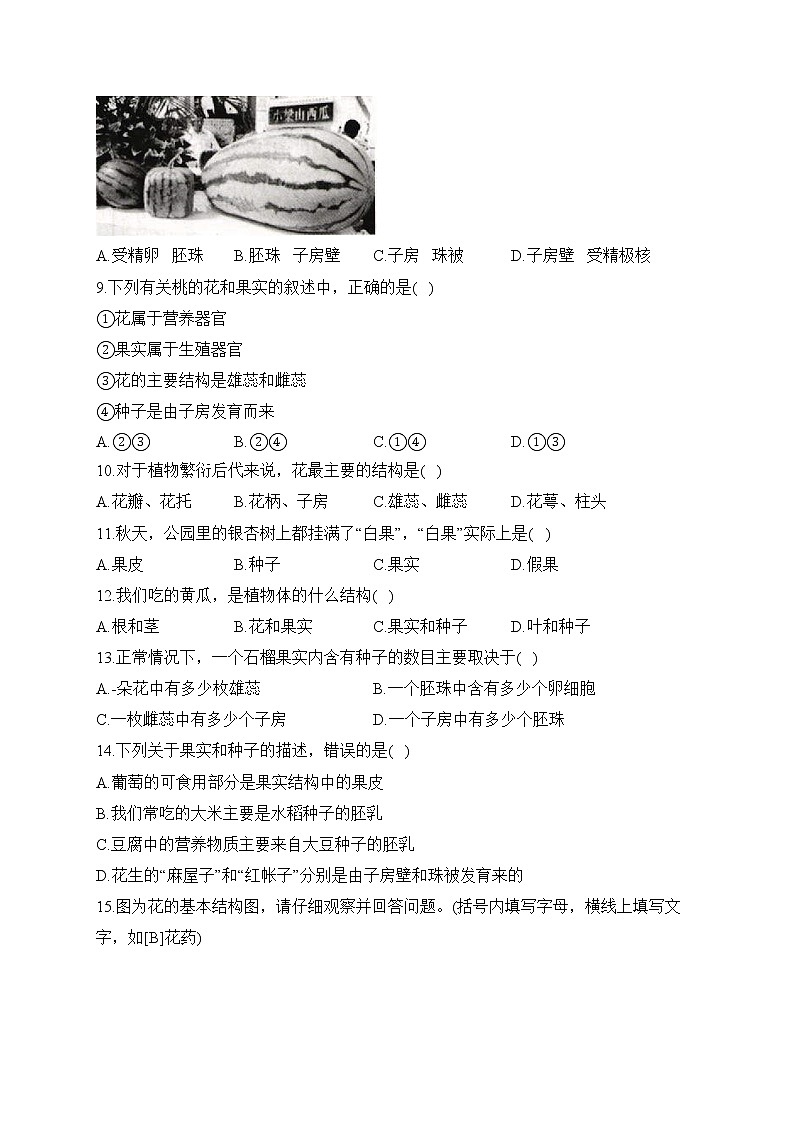 2023届中考生物高频考点专项练习：专题六 考点15 开花和结果（A卷）第2页