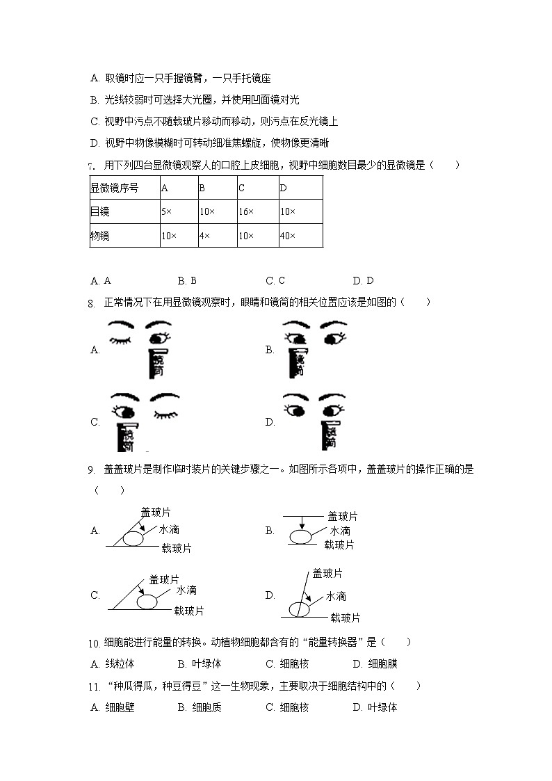 山东省滨州市首都师范大学附属滨州中学2022-2023学年七年级上学期第一次月考生物试题(含答案)第2页