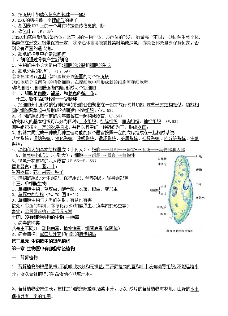 人教版七年级上册《生物》知识点归纳、复习资料大全03