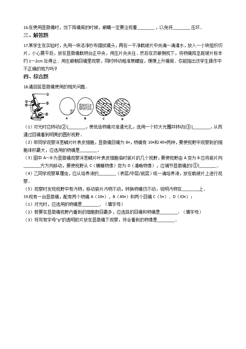 冀教版七年级上册生物 1.1.2学会观察 同步测试与解析第2页