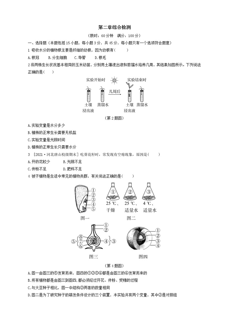 人教版生物七上  第三单元第二章测试卷（含答案）01