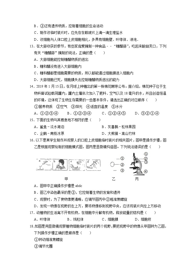 山东省德州市宁津县时集中学2022-2023学年七年级上学期第一次月考生物试卷第3页