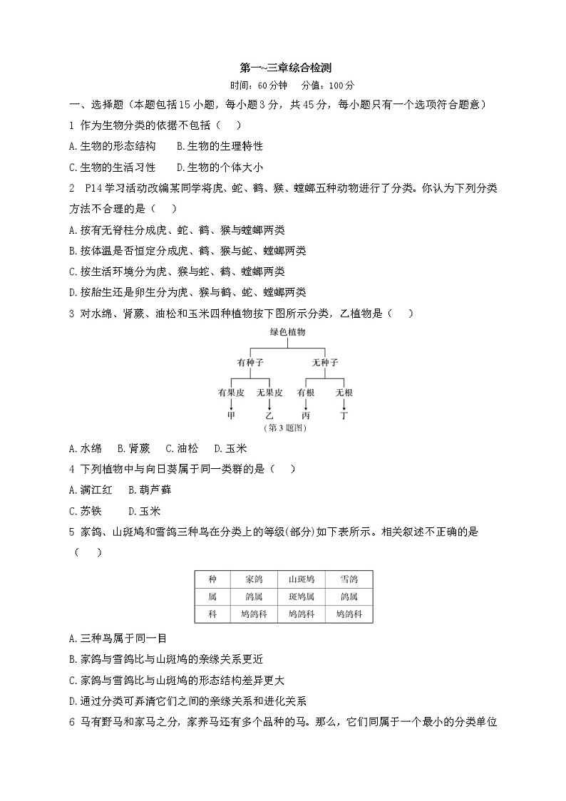 第六单元第一~三章综合检测第1页
