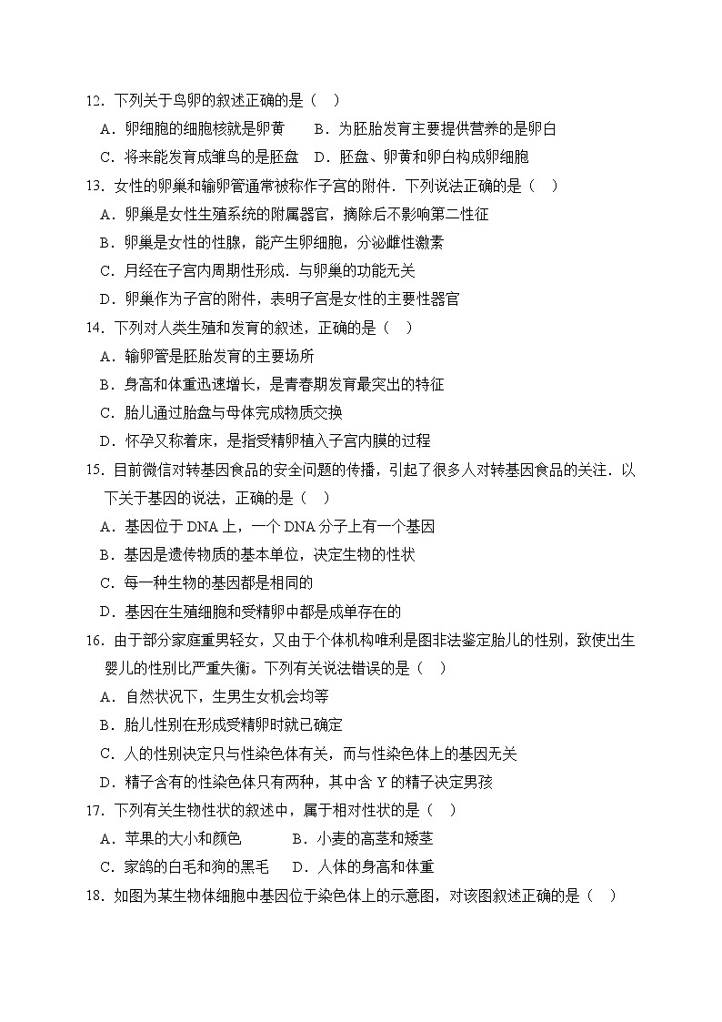 人教版生物八上 期中测试卷10（含答案）03
