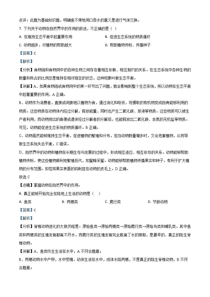 人教版生物八上 期中测试卷1（含答案）第3页
