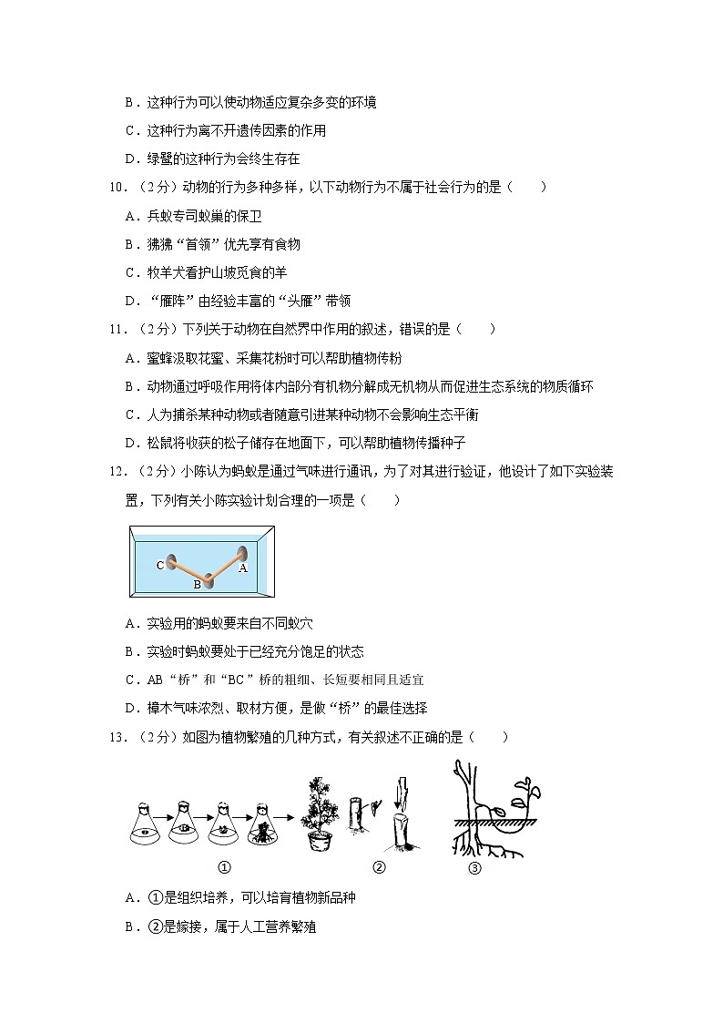 2022-2023学年广饶县乐安中学八年级（上）期中生物试卷（五四学制）03