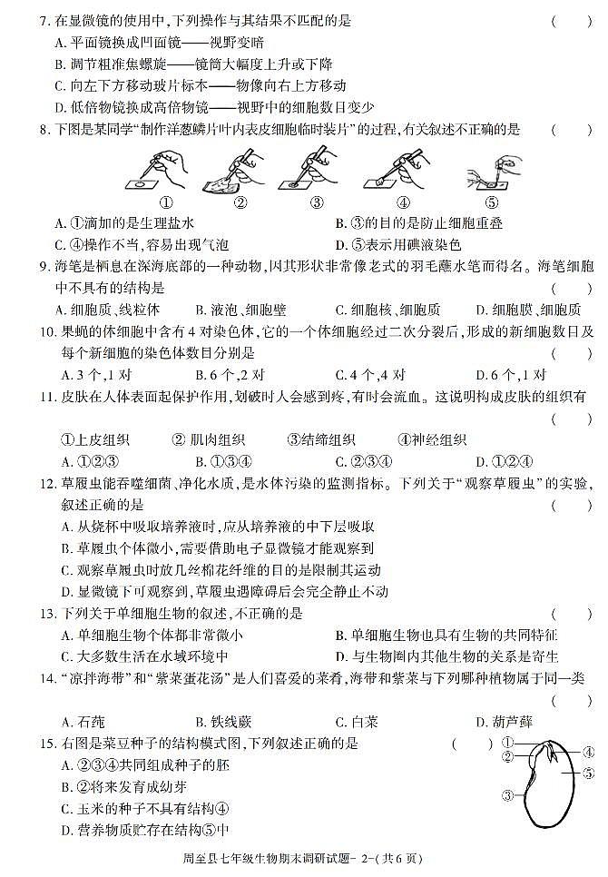 陕西省西安市周至县2021-2022学年七年级上学期期末考试生物试题第2页
