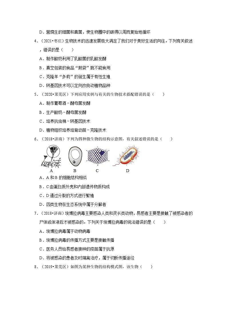 五年山东中考生物真题分类汇编---细菌、真菌、病毒第2页