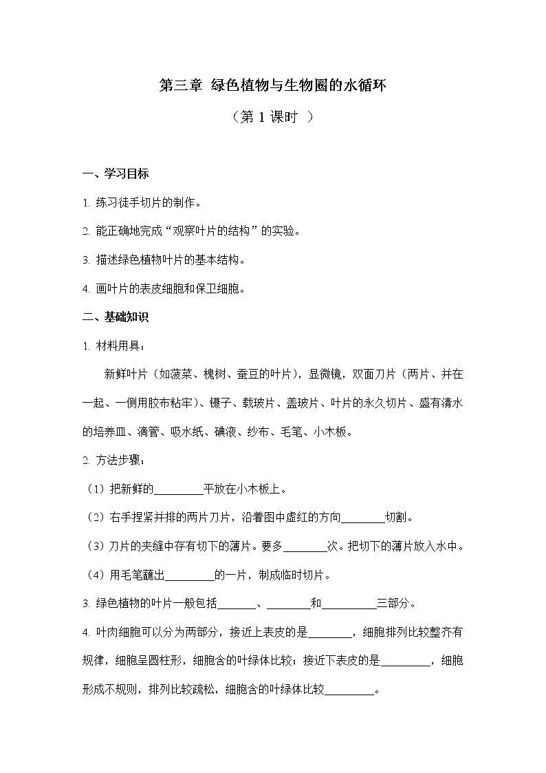 3.3绿色植物与生物圈的水循环：第1课时（学案）-2022-2023学年人教版生物七年级上册01