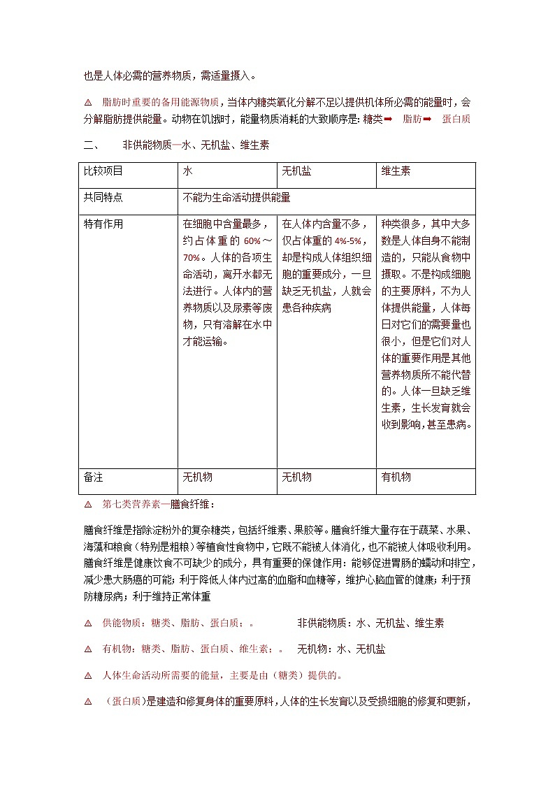 人教版生物七年级下册第四单元第二章第一节《食物中的营养物质》知识点02