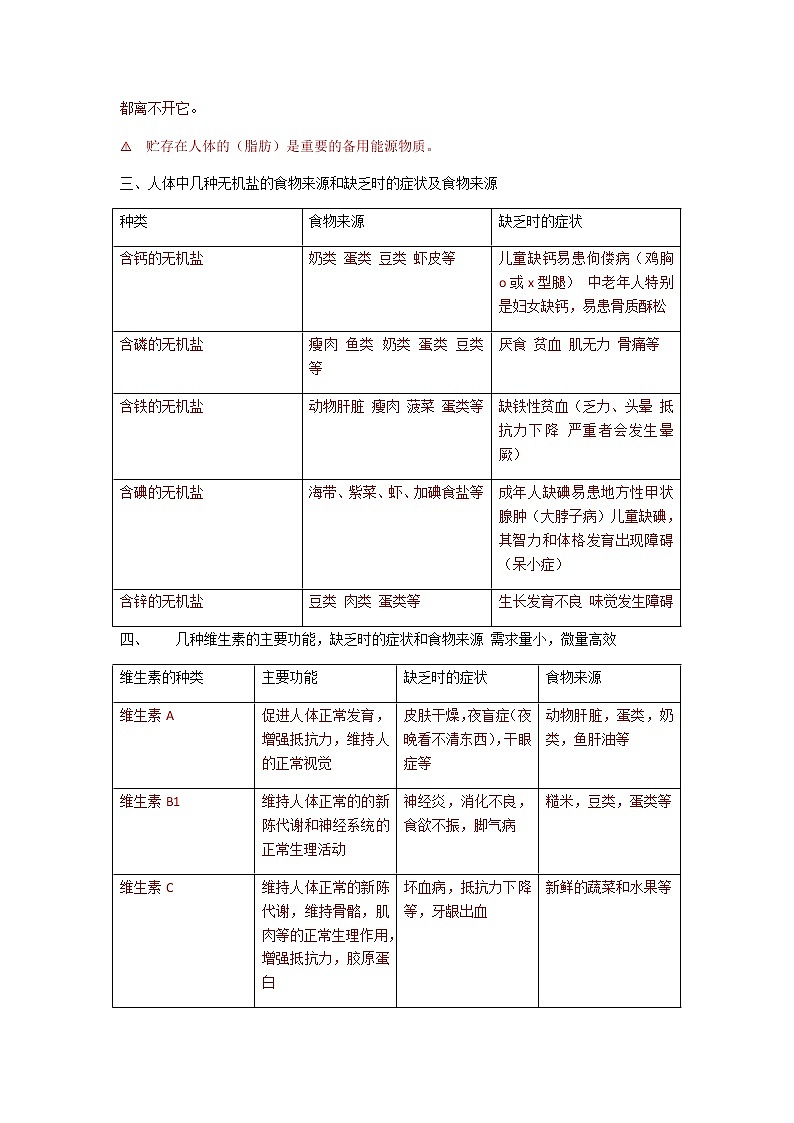 人教版生物七年级下册第四单元第二章第一节《食物中的营养物质》知识点03