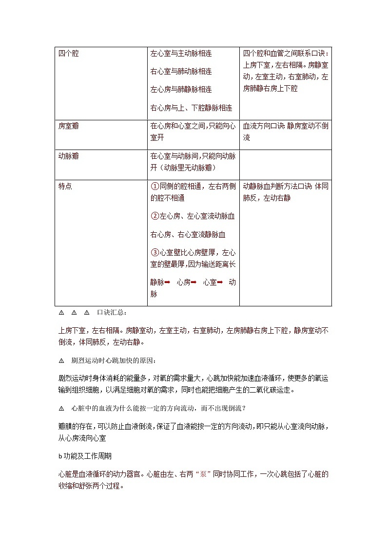 人教版生物七年级下册第四单元第四章第三节《输送血液的泵—心脏》知识点02