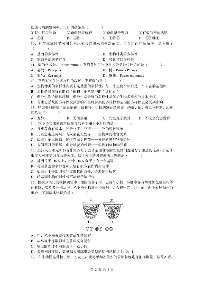 湖南省长沙市广益实验中学2021-2022学年八年级上学期期末考试生物试卷（有答案）02