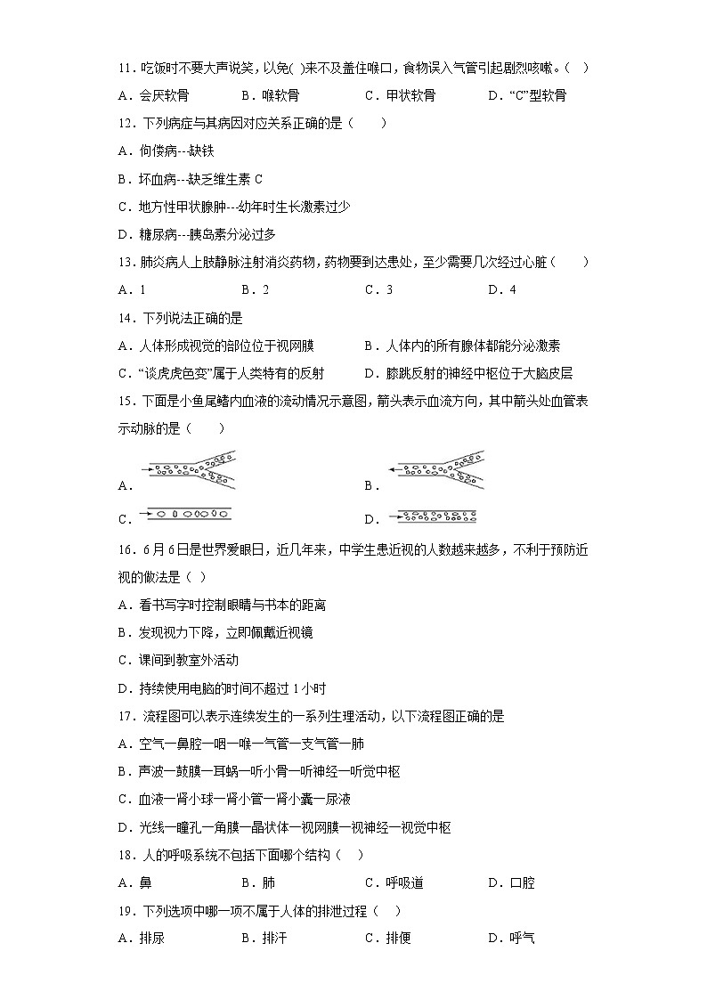 海南省三亚市海南鲁迅中学2021-2022学年七年级下学期期末生物试题(含答案)第2页