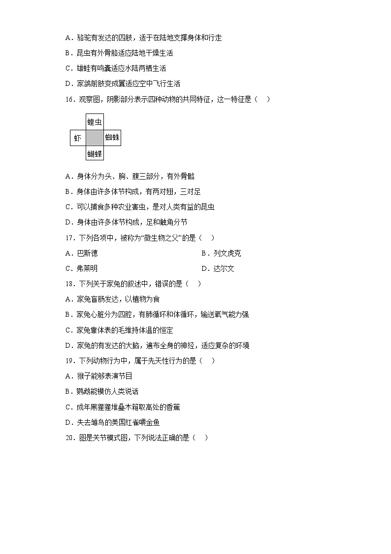 湖南省长沙市新兴县明德中学2021-2022学年八年级上学期期末生物试题(含答案)03