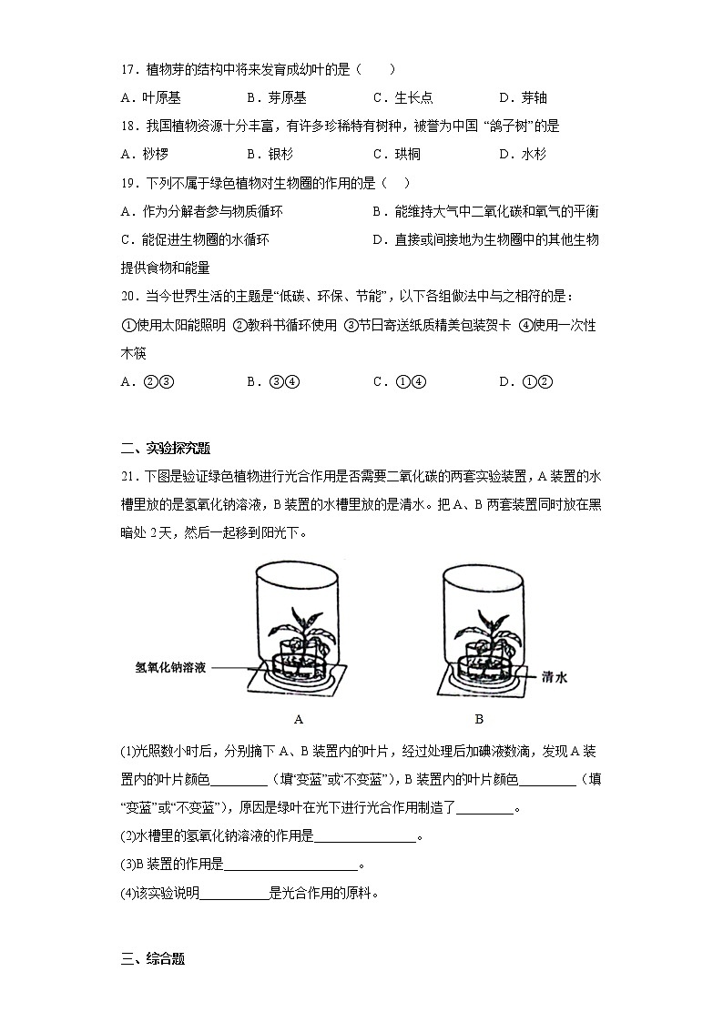 广西贵港市桂平市2022-2023学年七年级上学期期末生物试题(含答案)03