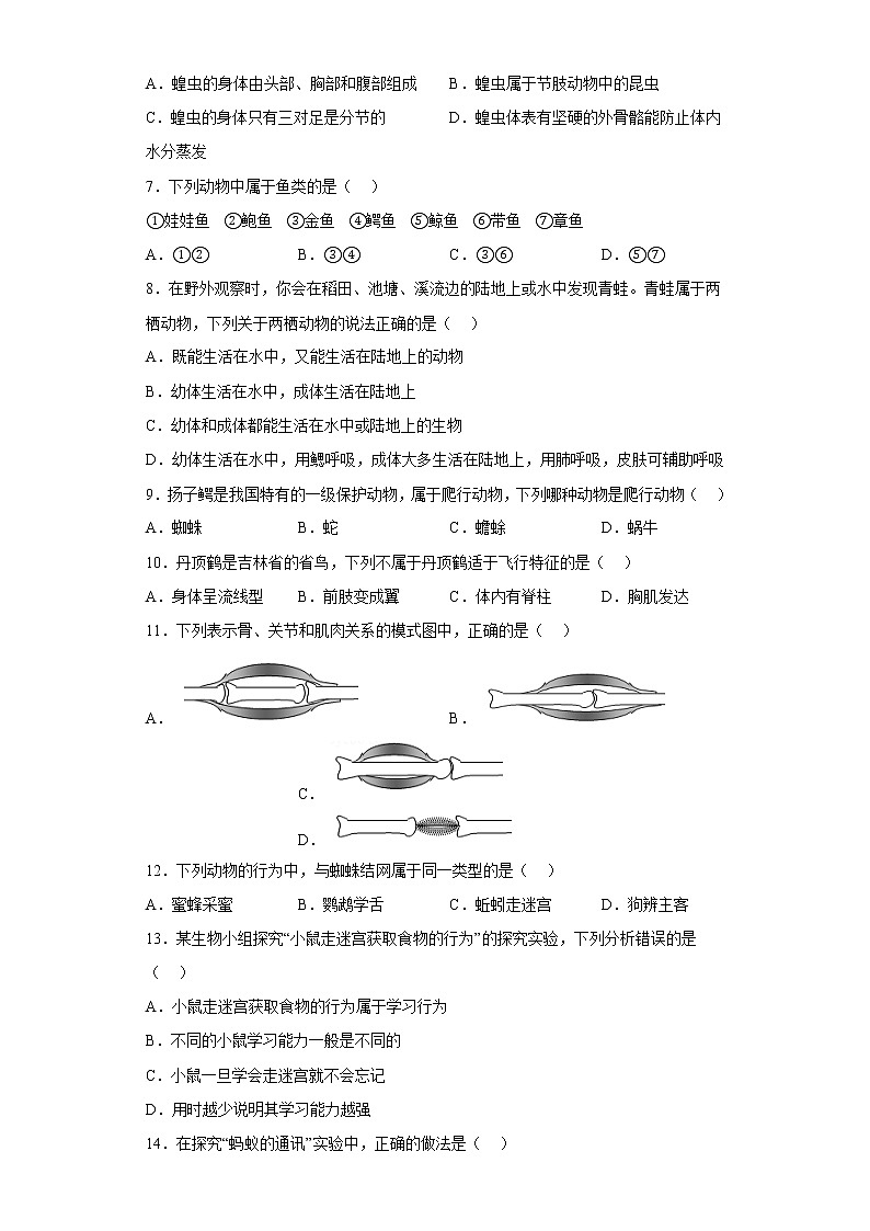 吉林省长春市德惠市2022-2023学年八年级上学期期末生物试题(含答案)第2页