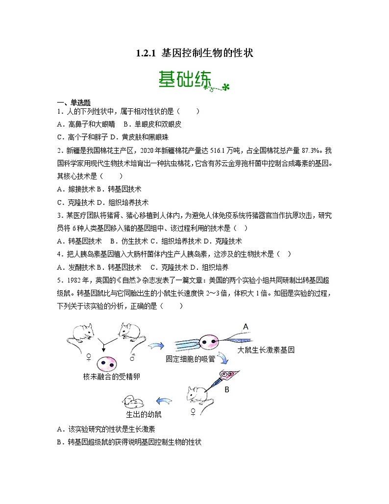 【人教版】八下生物 7.2.1 基因控制生物的性状（课件+同步练习）01