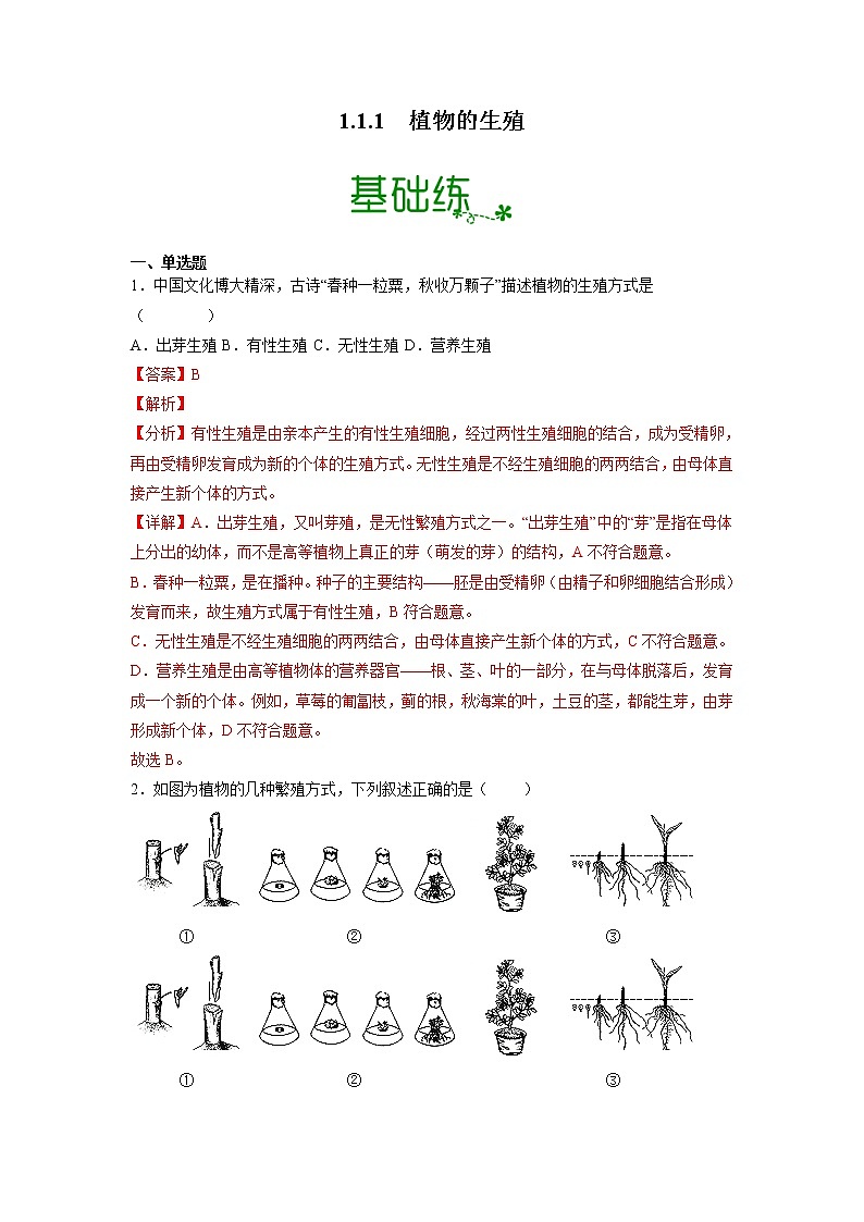 【人教版】八下生物 7.1.1  植物的生殖（课件+同步练习）01