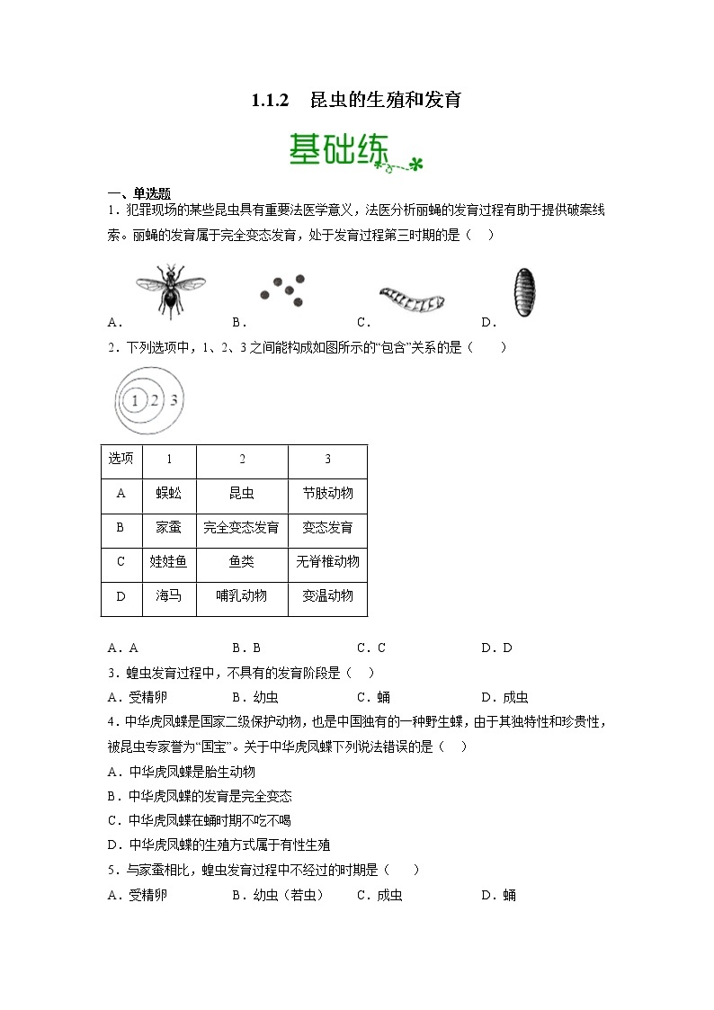 【人教版】八下生物 7.1.2 昆虫的生殖和发育（课件+同步练习）01