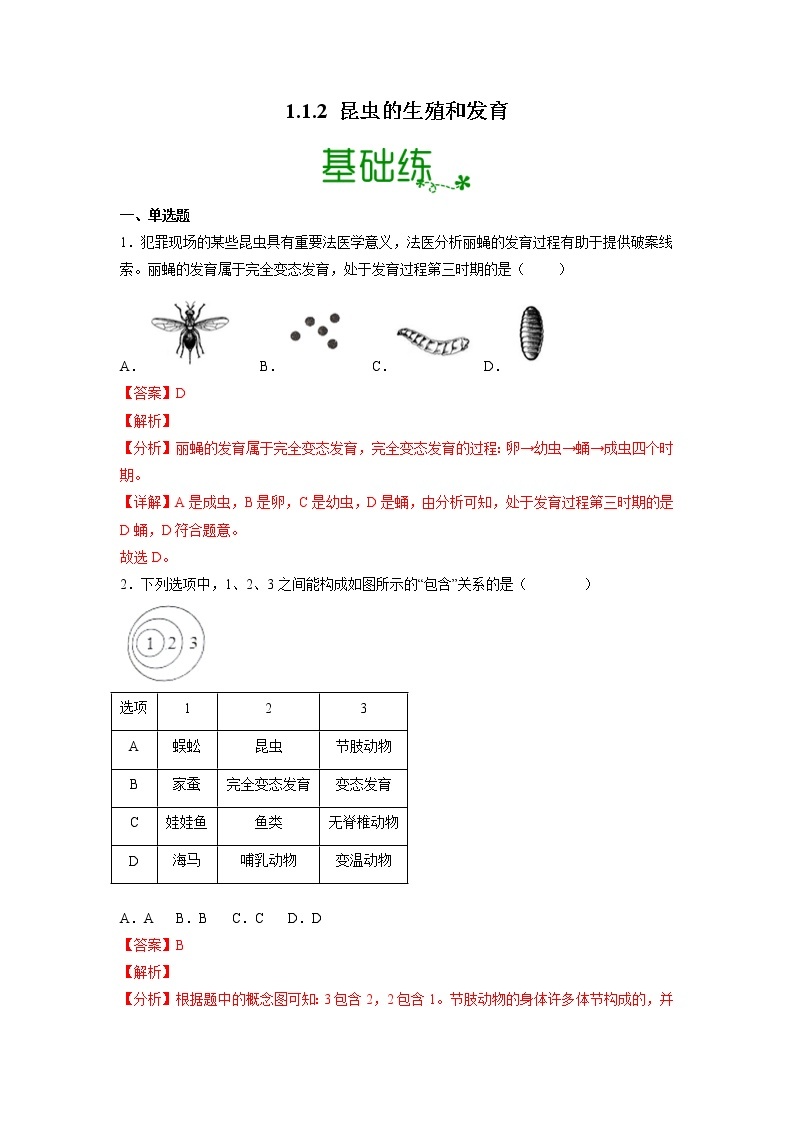 【人教版】八下生物 7.1.2 昆虫的生殖和发育（课件+同步练习）01