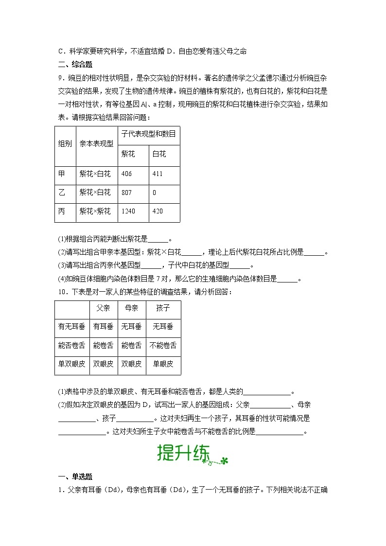 【人教版】八下生物 7.2.3 基因的显性和隐性（课件+同步练习）02