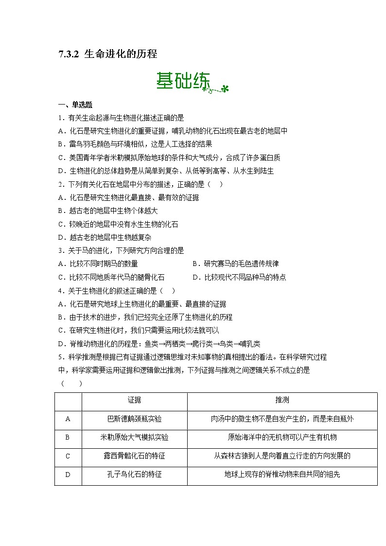 【人教版】八下生物 7.3.2 生物进化的历程（课件+同步练习）01
