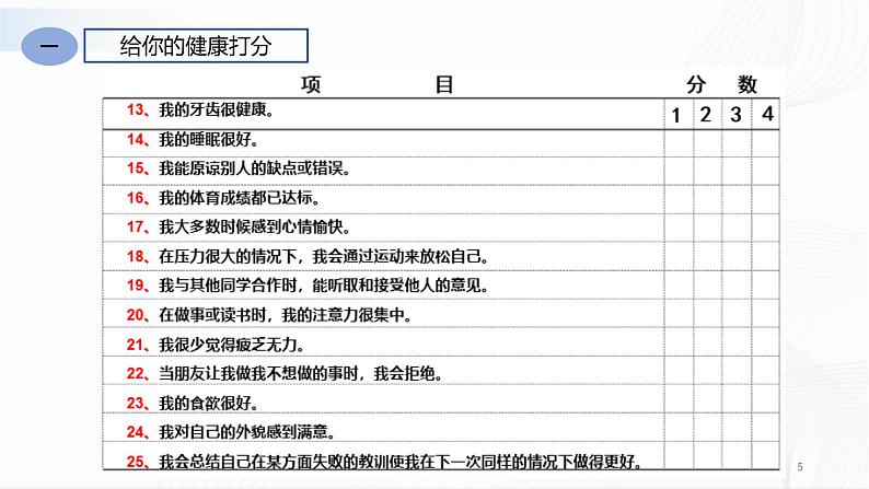 人教版八下生物8.3.1《评价自己的健康状况》课件+同步练习05