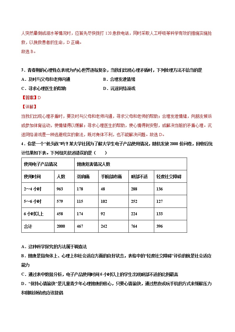 人教版八下生物8.3.1《评价自己的健康状况》课件+同步练习02