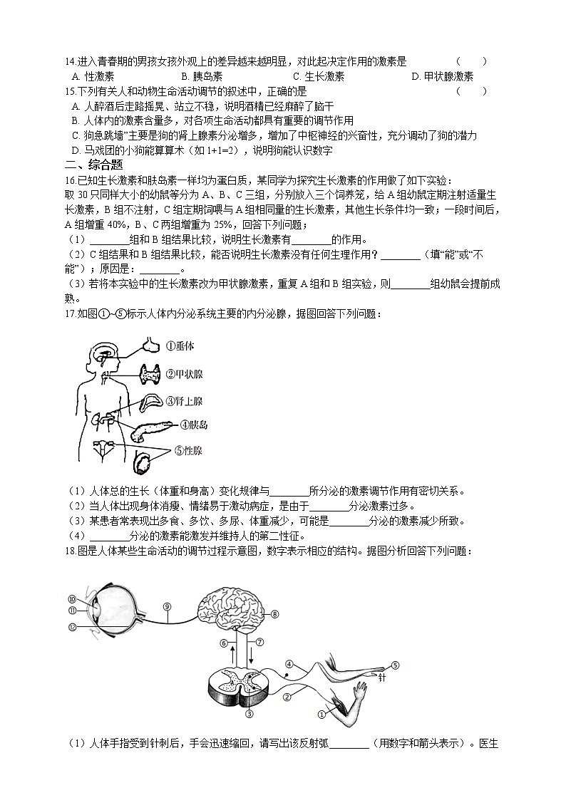 4.12.3激素调节 课件+同步练习+视频02