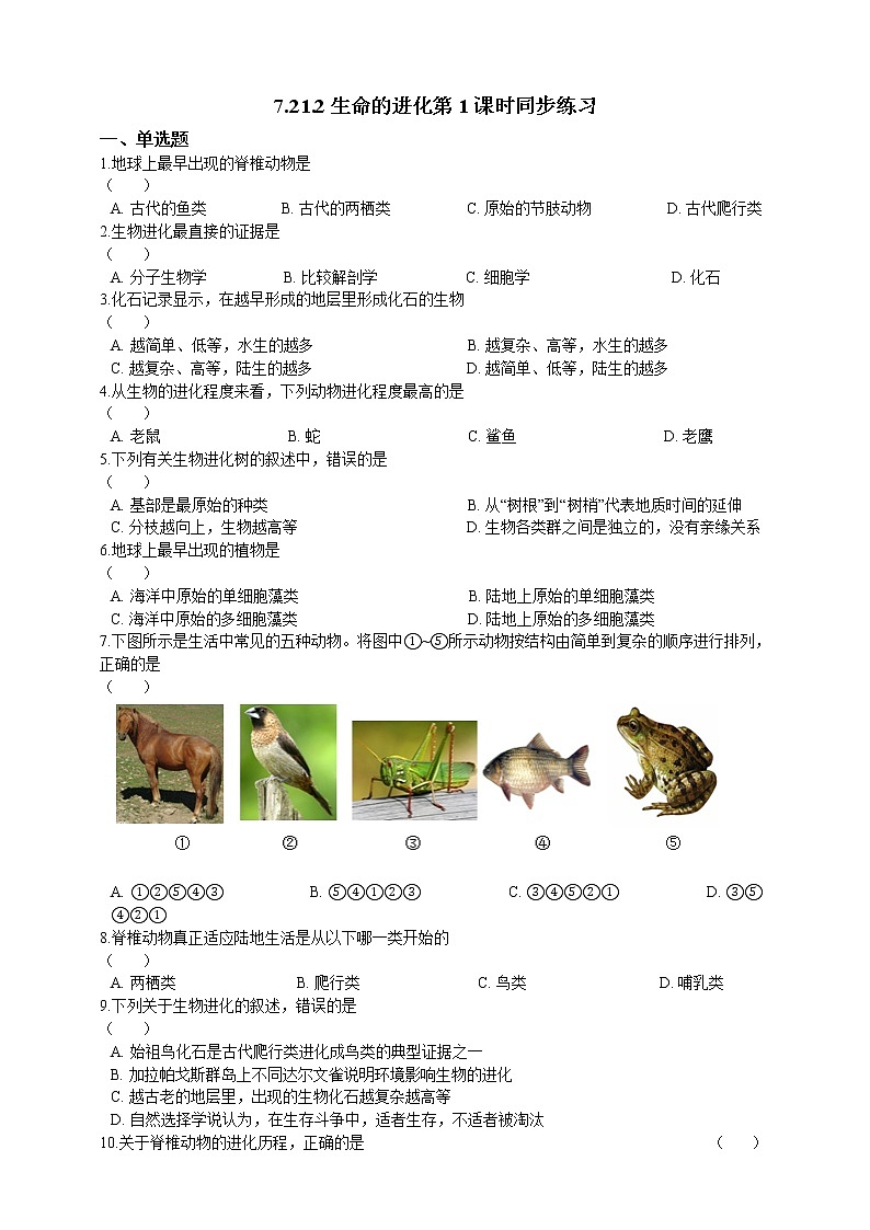 7.21.2生物的进化 第1课时 精美课件+同步练习+视频素材01