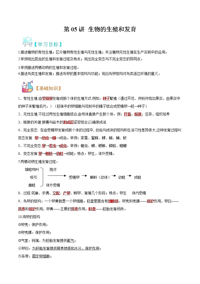 【寒假自学】2023年人教版生物八年级-第05讲《生物的生殖和发育》寒假精品讲学案01